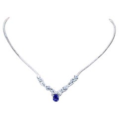 AIG Certified 1.80 Carat Ceylon Sapphire 1.65 Ct Diamonds 18K Gold Necklace