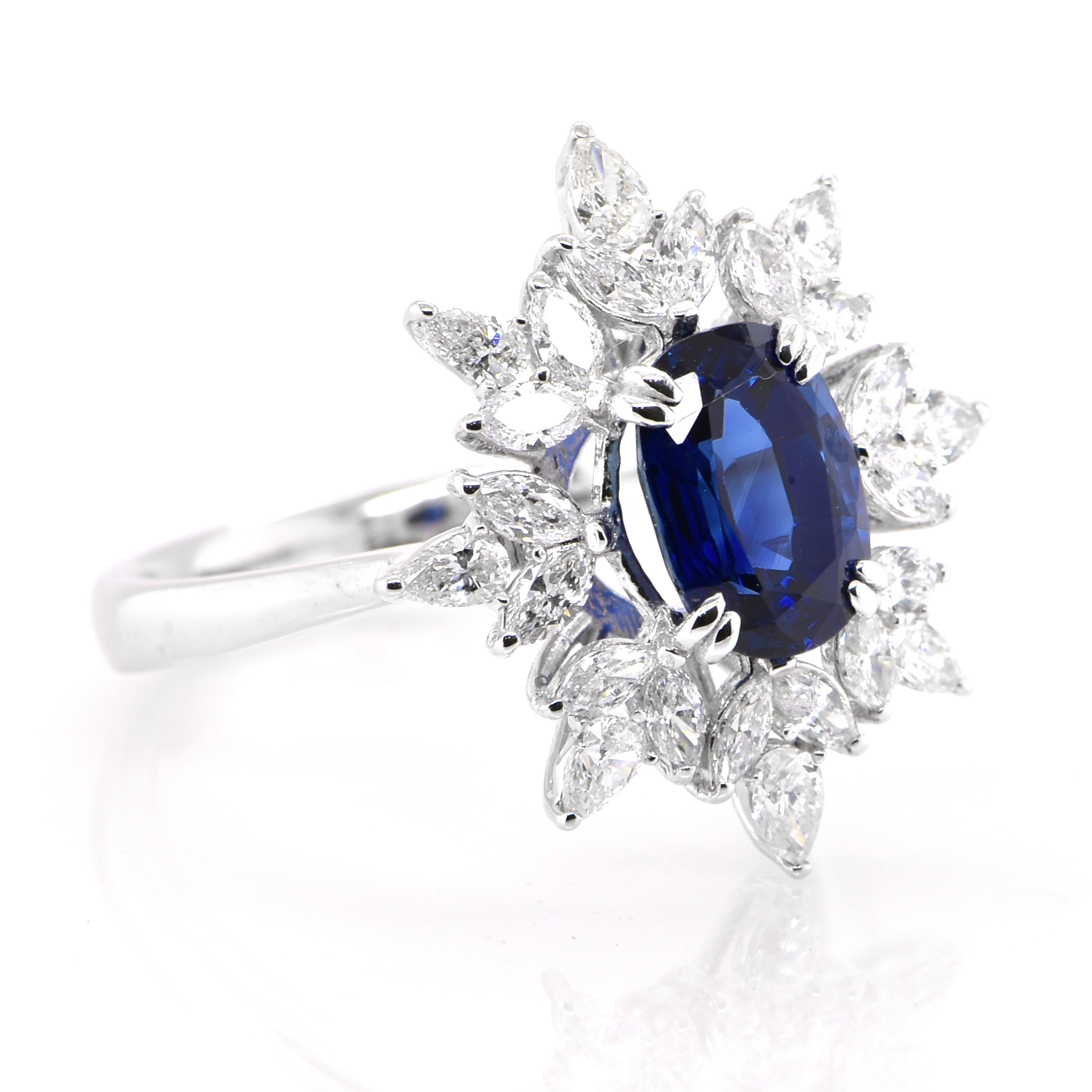 Modern AIG Certified 1.80 Carat, Unheated Royal Blue Sapphire & Diamond Set in Platinum For Sale