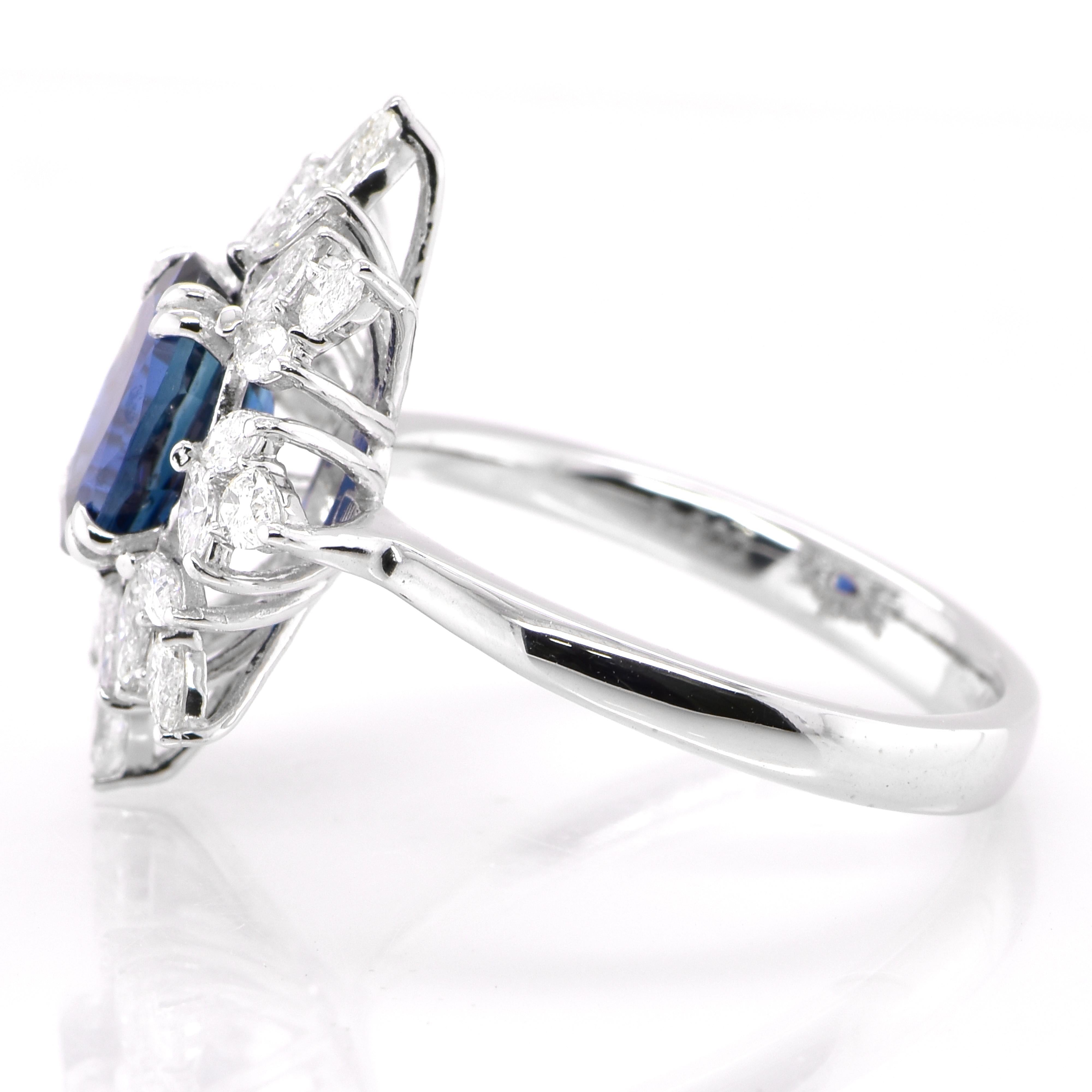 Oval Cut AIG Certified 1.80 Carat, Unheated Royal Blue Sapphire & Diamond Set in Platinum For Sale