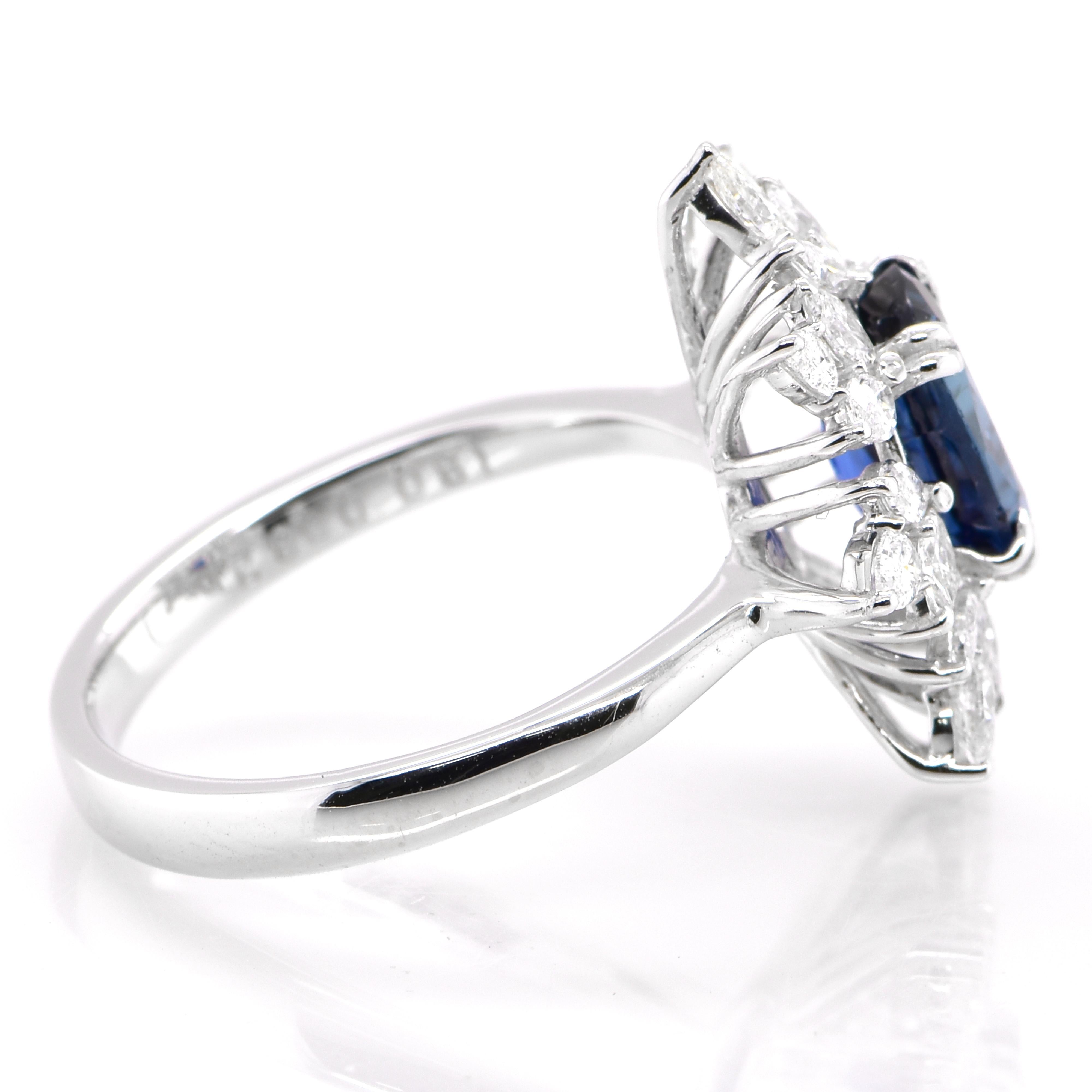 AIG Certified 1.80 Carat, Unheated Royal Blue Sapphire & Diamond Set in Platinum In New Condition For Sale In Tokyo, JP