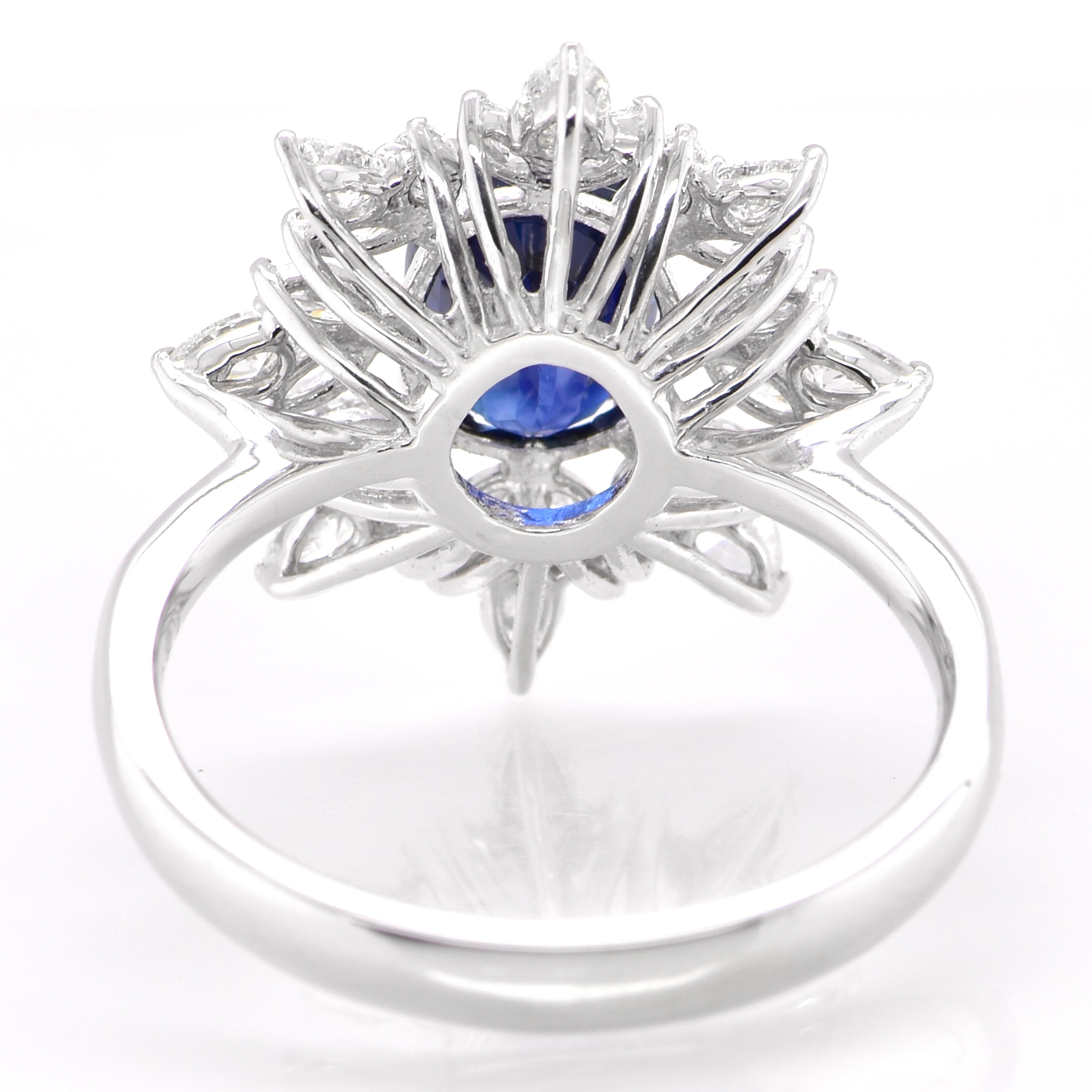 Women's AIG Certified 1.80 Carat, Unheated Royal Blue Sapphire & Diamond Set in Platinum For Sale