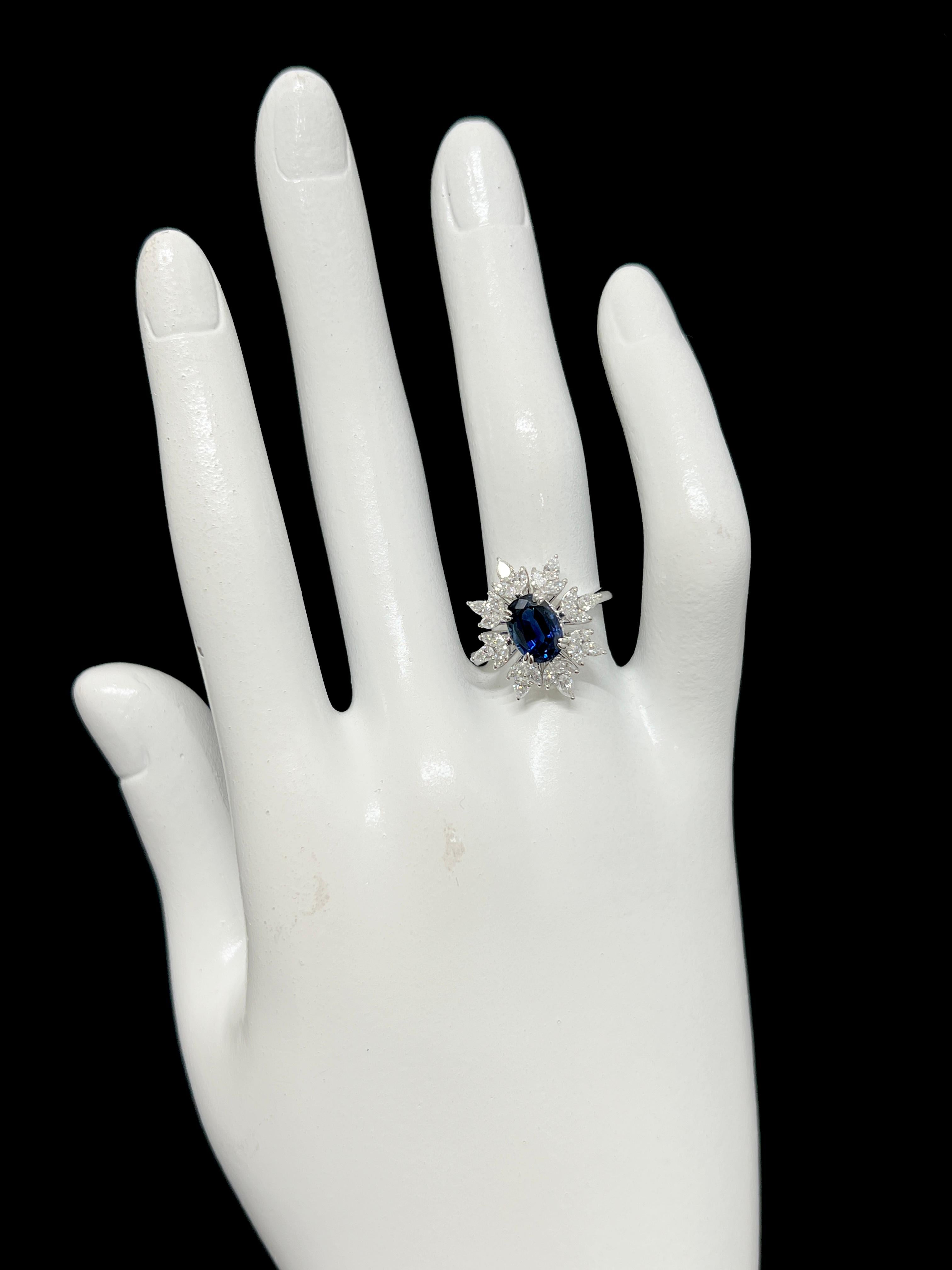 AIG Certified 1.80 Carat, Unheated Royal Blue Sapphire & Diamond Set in Platinum For Sale 1