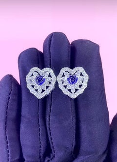 Saphir de Ceylan certifié AIG 1.80 carats Boucles d'oreilles en or 18K avec 1,30 ct de diamants