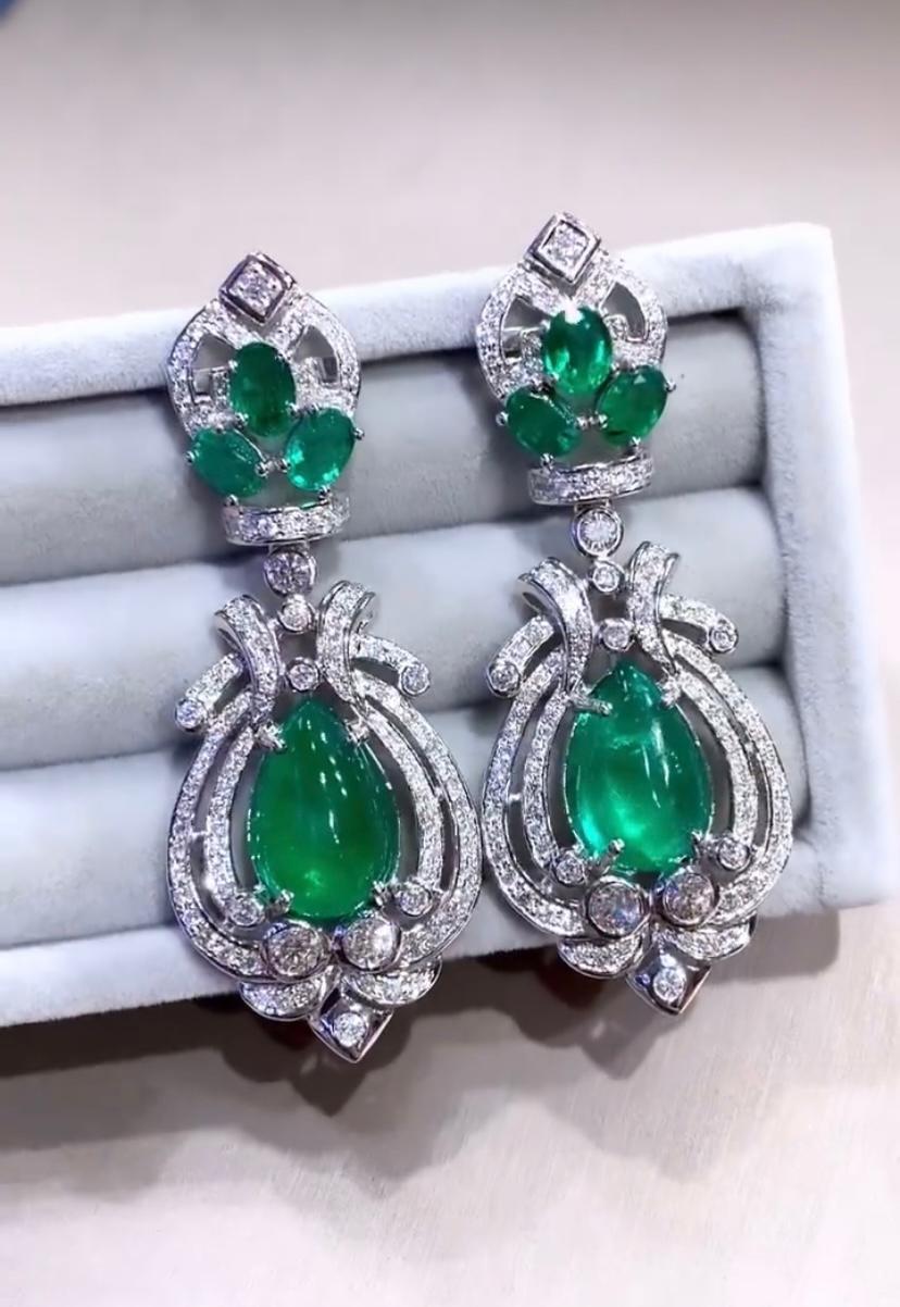 Women's AIG Certified 18.00 Carat Zambian Emeralds  4.50 Ct Diamonds 18k Gold Earrings  For Sale