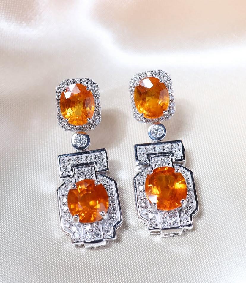 AIG Certificado 18,00 Quilates Zafiros 1,90 Quilates Diamantes Pendientes Oro 18K en venta 1