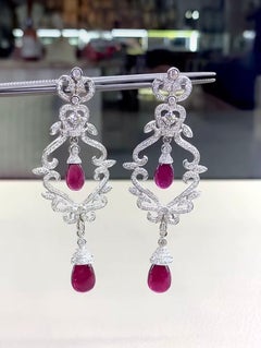 AIG Certified 18.00 Carats Tourmaline Rubellite 3.50 Ct Diamonds 18K Gold Earrin