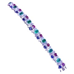 AIG Certified 18.00 Ct  Emeralds Siam Rubies Ceylon Sapphires 18K Gold Bracelet