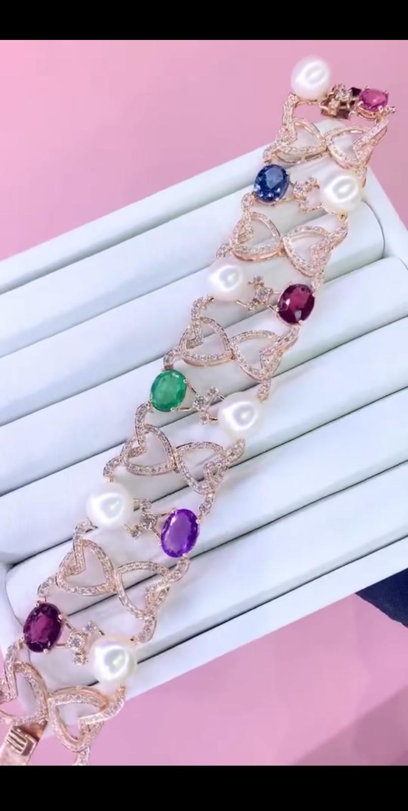 Oval Cut AIG Certified 18.00 Ct Rubellite Emerald  Topaz Amethist 6.60 Diamonds Bracelet For Sale