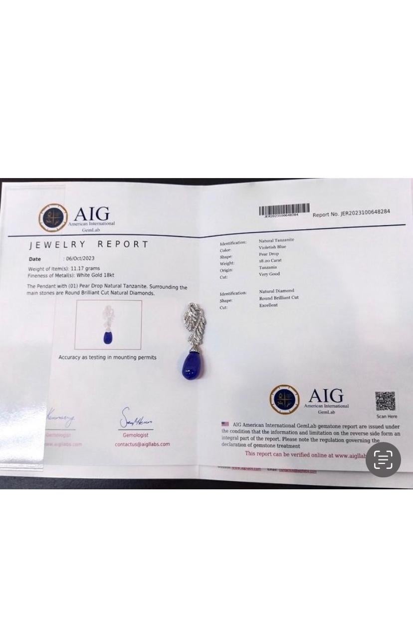 AIG certified 18.20 Ct Tanzanite Diamonds 0.90 Ct 18K Gold Pendant  For Sale 2