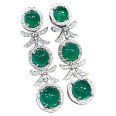 AIG Certified 18.80 Carats Zambian Emeralds Diamonds 18K Gold Earrings 