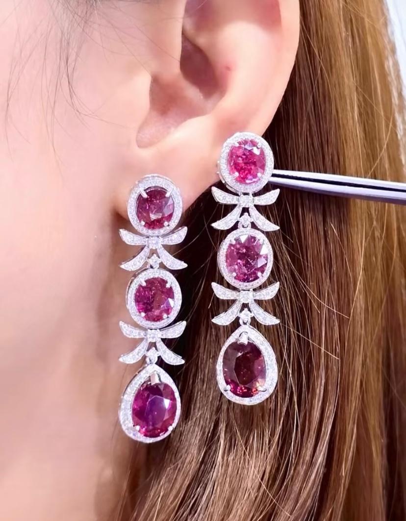 Donna AIG Certified 19.00 Carats Untreated Rubellite Tourmalines Diamonds Earrings in vendita