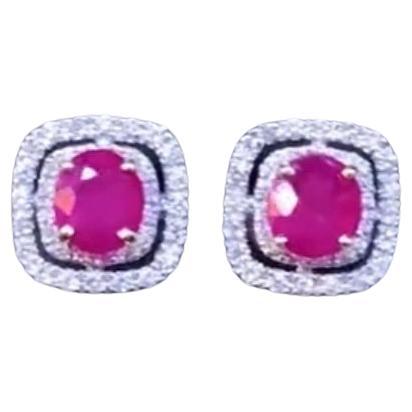 Pendientes de oro de 18 quilates con diamantes y rubíes de Birmania certificados AIG de 2,00 quilates