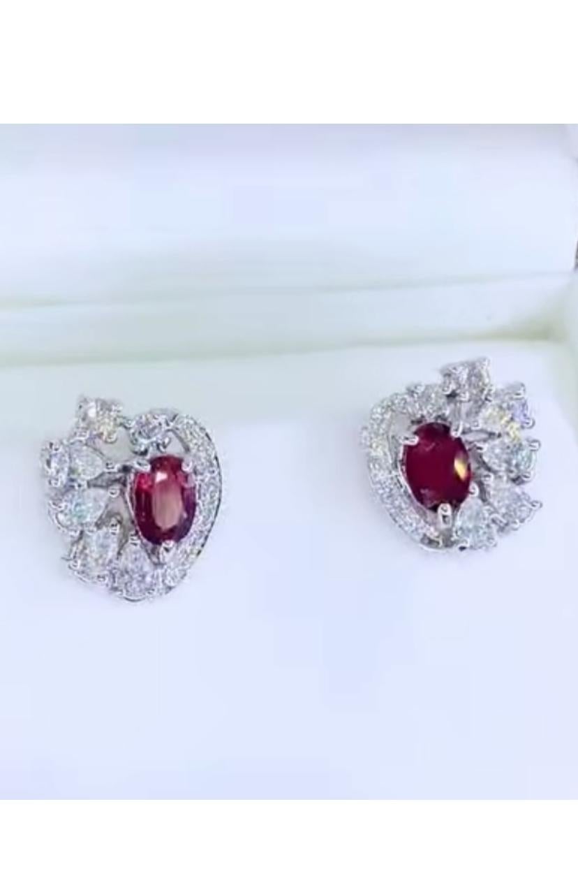 Oval Cut AIG Certified 2.00 Carat Siamese Rubies 1.55 Ct Diamonds 18K Gold Earrings For Sale
