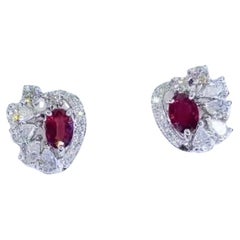 AIG Certified 2.00 Carat Siamese Rubies 1.55 Ct Diamonds 18K Gold Earrings
