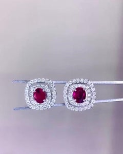 AIG Certified 2.00 Carat Siamese Ruby 1.00 Ct Diamonds 18K Gold Earrings