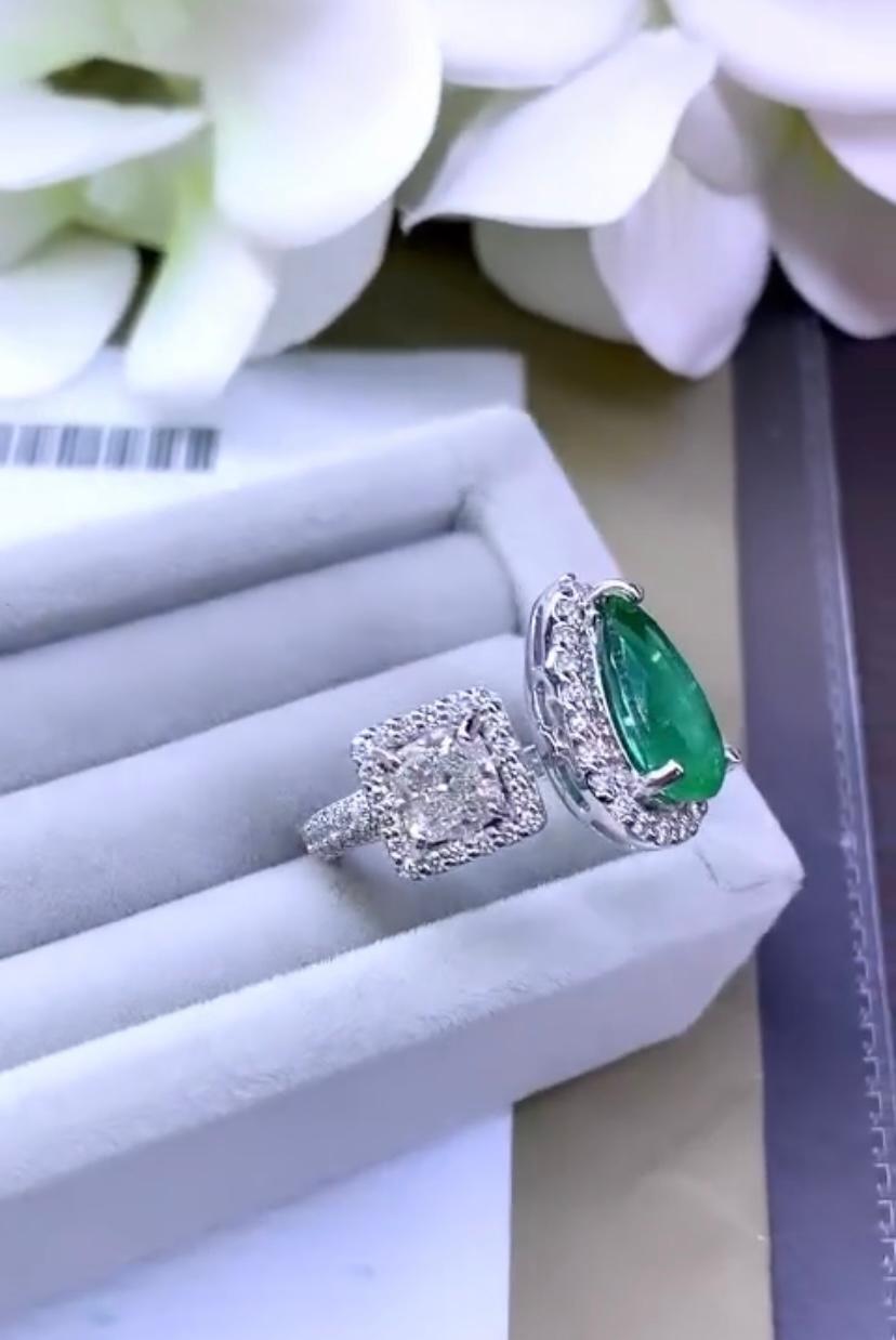 AIG Certified 2.00 Carat Zambian Emerald GIA Certified 1.00 Ct Diamond Ring In New Condition For Sale In Massafra, IT