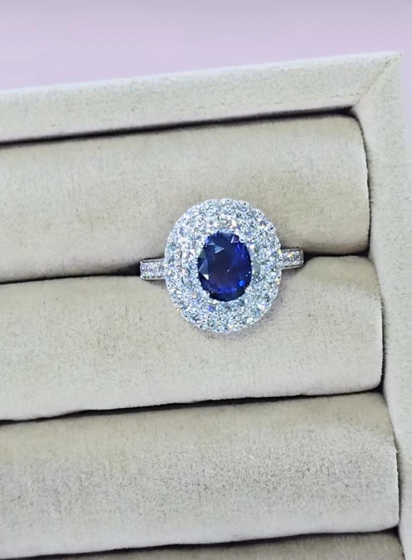 AIG zertifiziert 2,00 Karat Ceylon Saphir 1,00 Diamanten 18k Gold Ring Damen im Angebot
