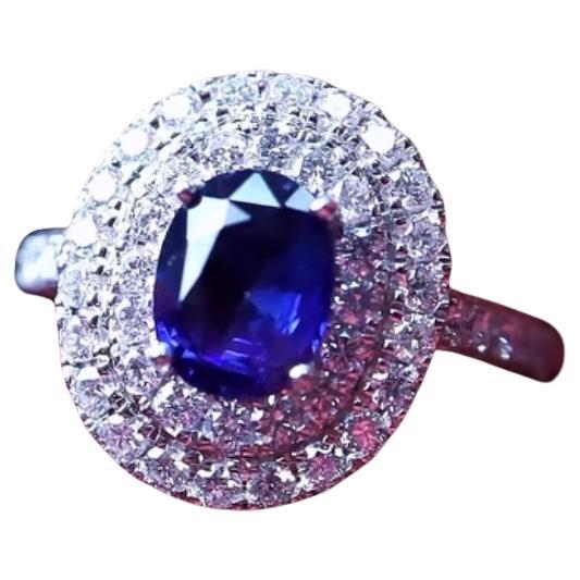AIG zertifiziert 2,00 Karat Ceylon Saphir 1,00 Diamanten 18k Gold Ring