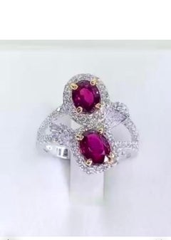 AIG Certified 2.00 Ct Siamese Rubies Diamonds 18k Gold Ring