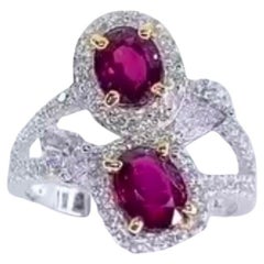 AIG Certified 2.00 Ct Rubíes Siameses Diamantes Anillo de Oro de 18k
