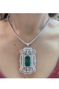 AIG Certified 18.00 Carats Zambian Emerald  6.30 Ct Diamonds 18K Gold Earrings