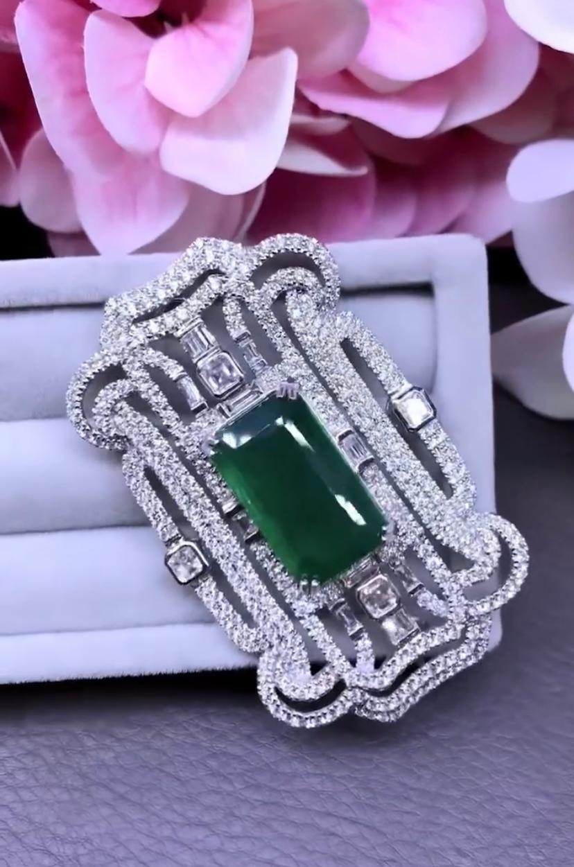 Emerald Cut AIG Certified 20.00 Carats Zambian Emerald  6.30 Ct Diamonds 18K Gold Earrings  For Sale