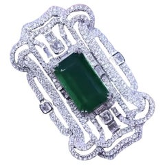 AIG Certified 20.00 Carats Zambian Emerald  6.30 Ct Diamonds 18K Gold Earrings 