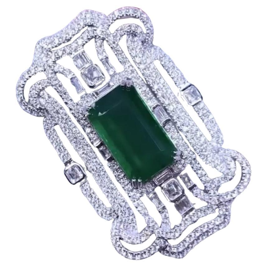 AIG Certified 20.00 Carats Zambian Emerald  6.30 Ct Diamonds 18K Gold Earrings  For Sale