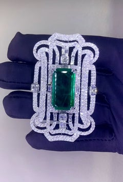 AIG Certified 18.00 Carats Zambian Emerald  6.30 Ct Diamonds 18K Gold Earrings