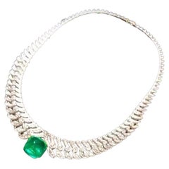 IGI Certified 20.00 Ct Zambian Emerald 15.00 Ct Diamonds 18K Gold Necklace