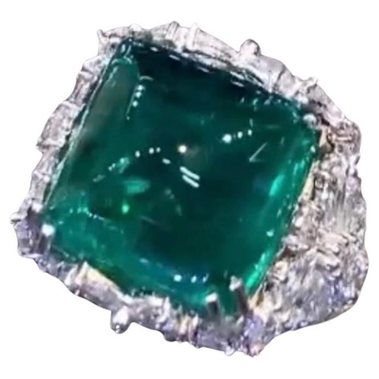 AIG-zertifizierte 20.02 Karat sambische Smaragde  2,32 Karat Diamanten 18k Gold Ring im Angebot