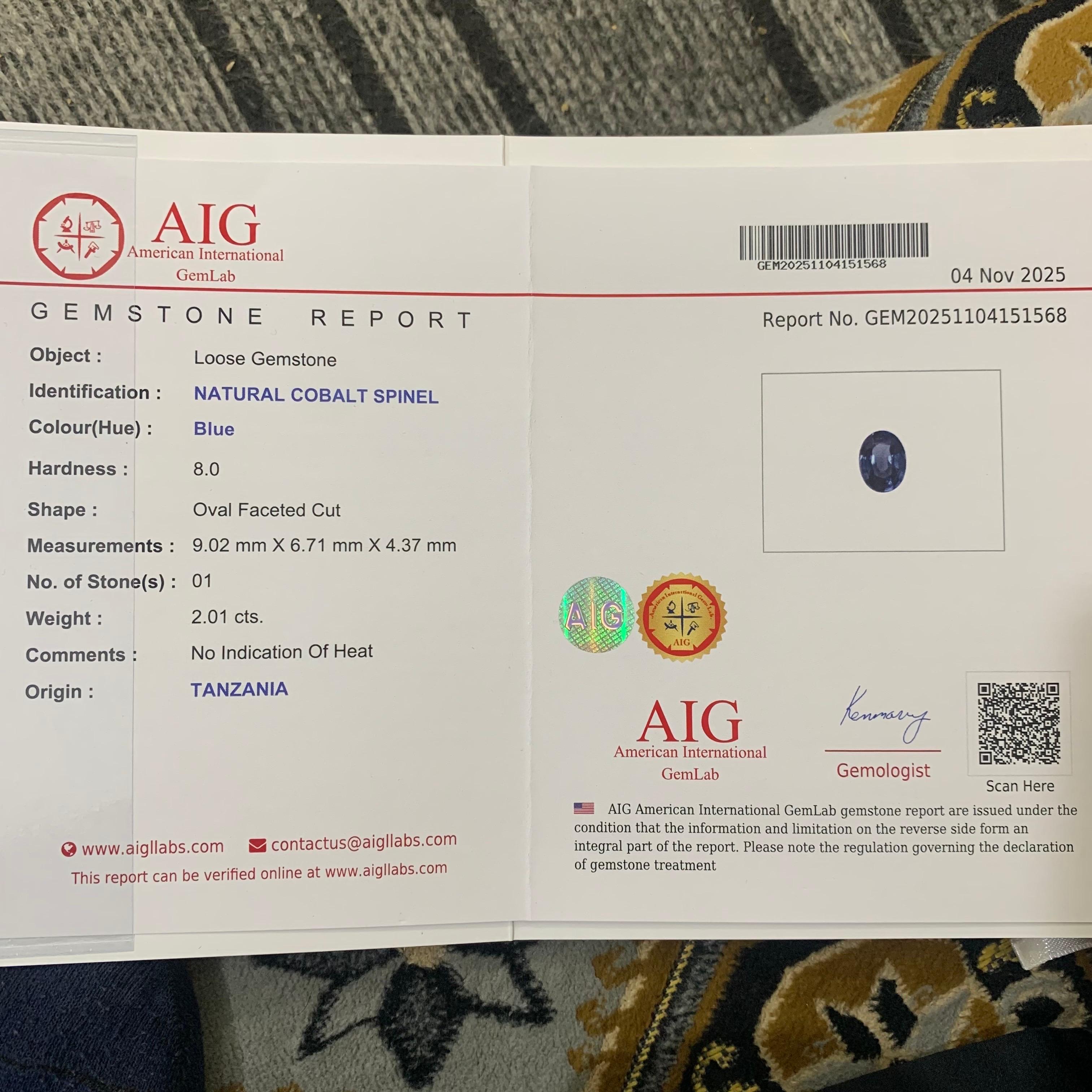 AIG zertifiziert 2,01 Karat natürliche lose Kobalt Spinell Oval Form Edelstein im Angebot 5