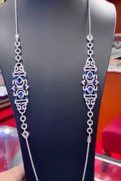 Art Deco 18K Gold Necklace with Sapphires & Diamonds, Certified