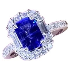 AIG Certificado 2,06 Quilates Zafiro de Ceilán Diamantes Anillo de Oro de 18k