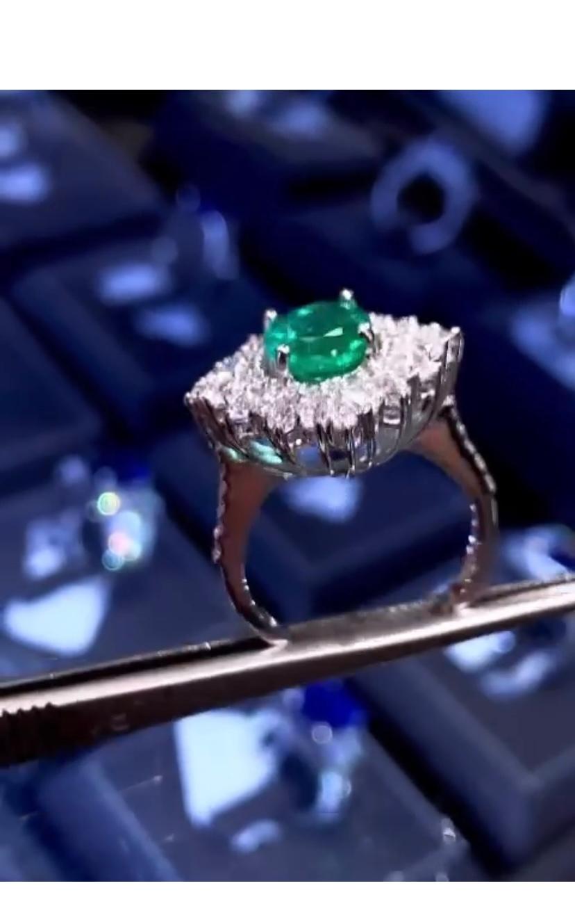 Oval Cut AIG Certified 2.08 Carats Zambian Emerald  1.20 Carats Diamonds 18k Gold Ring For Sale