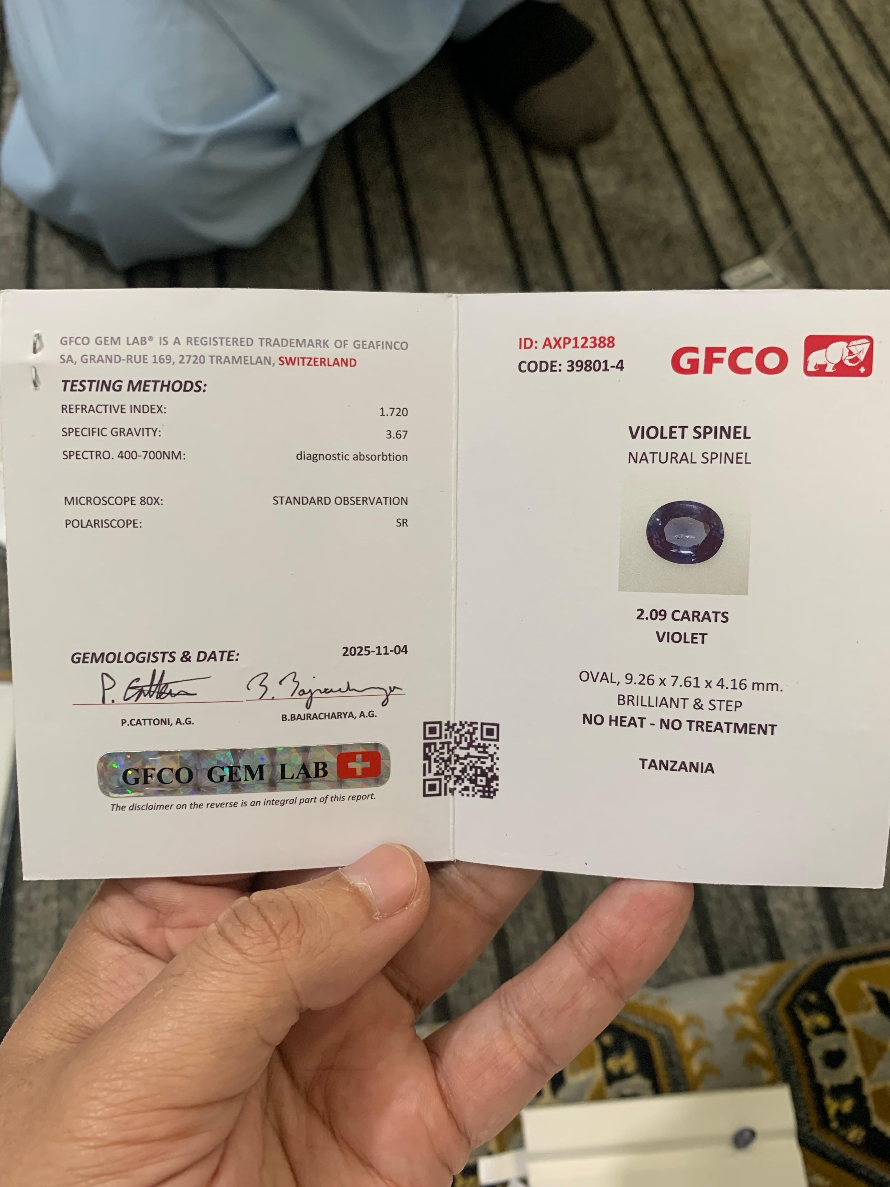 AIG zertifiziert 2,09 Karat natürlichen losen Spinell ovale Form Edelstein aus Tansania im Angebot 9