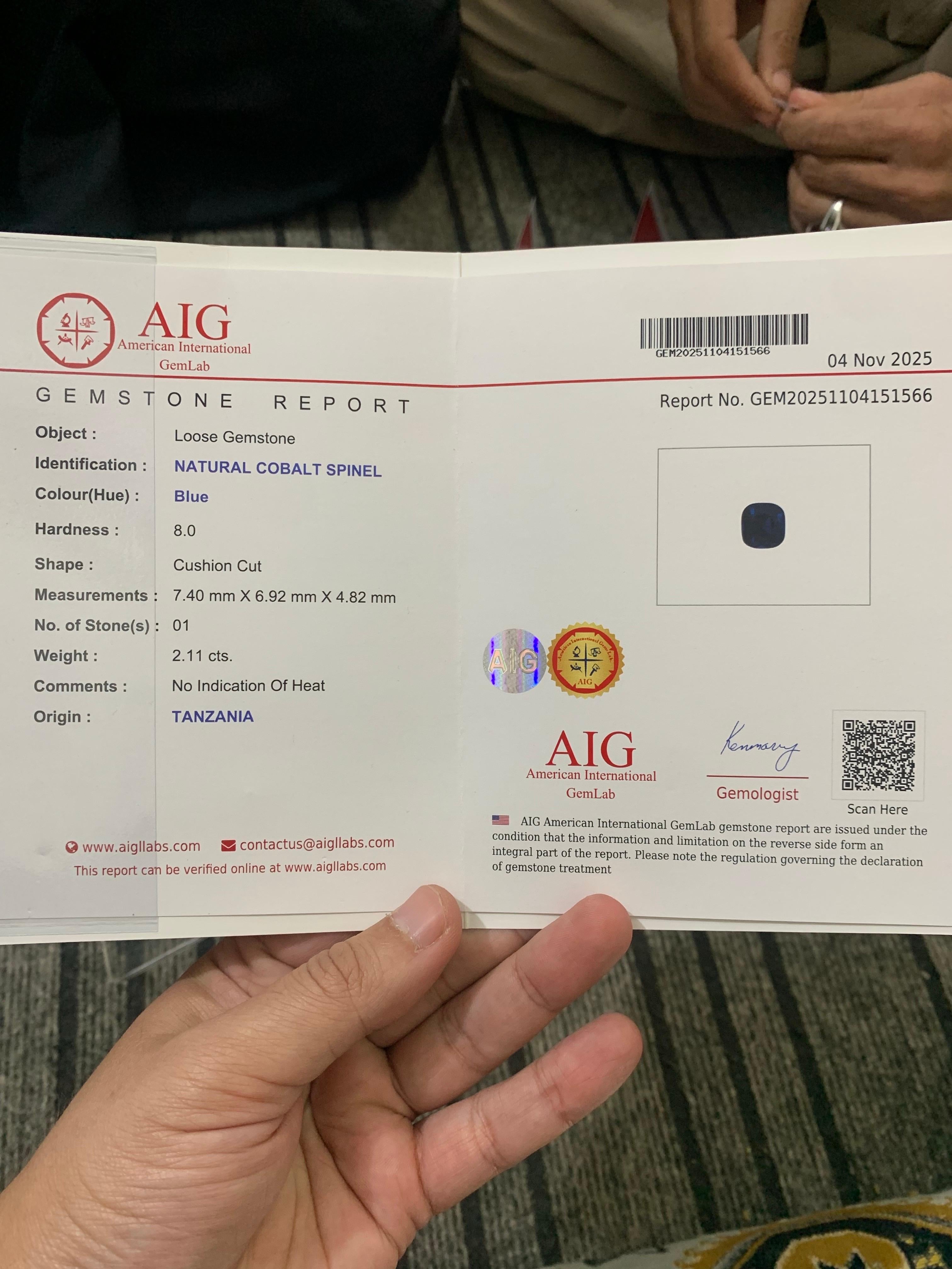 AIG zertifiziert 2,11 Karat natürliche lose Kobalt Spinell Kissenschliff Edelstein im Angebot 7