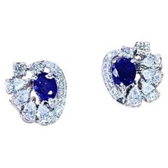 AIG Certified 2.15 Carat  Ceylon Sapphires 1.55 Ct Diamonds 18K Gold Earrings