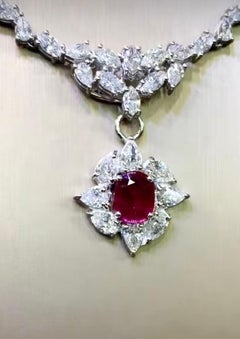 AIG certified 2.20 Ct Diamonds  1.45 Ct Burma Rubies  18K Gold Pendant