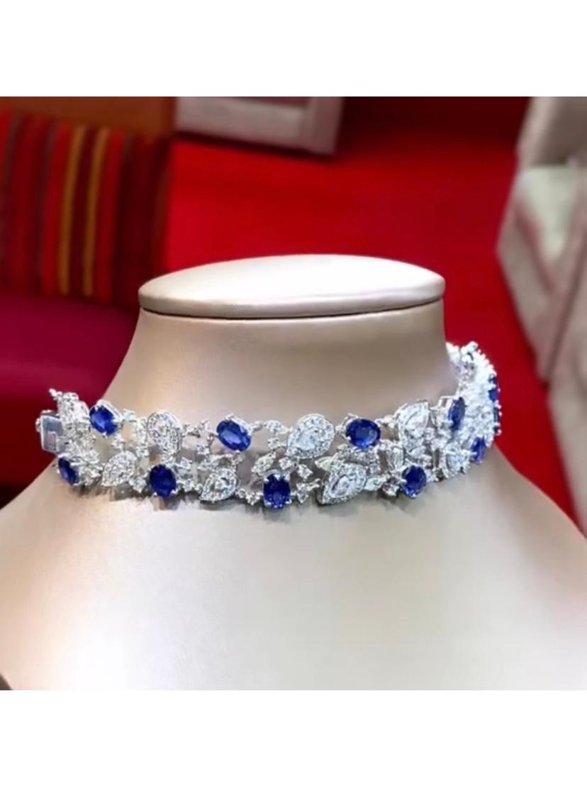 Zafiros de Ceilán certificados AIG de 22.00 qt  Gargantilla/Pulsera Oro 18k Diamantes 10 Quilates en Nuevo estado para la venta en Massafra, IT