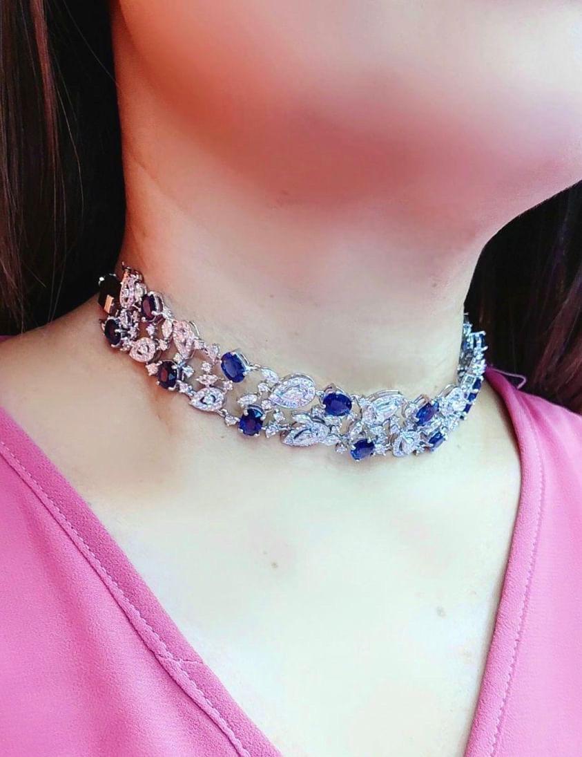Zafiros de Ceilán certificados AIG de 22.00 qt  Gargantilla/Pulsera Oro 18k Diamantes 10 Quilates en venta 3
