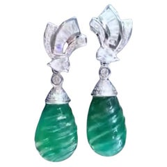 AIG Certified 22.00 Ct Zambian Emeralds Diamonds 18K Gold Earrings