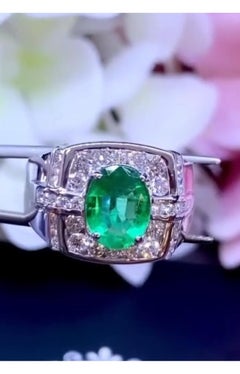 AIG Certified 2.25 Carats Natural Zambian Emerald 1.10 Ct Diamond 18K Gold Ring