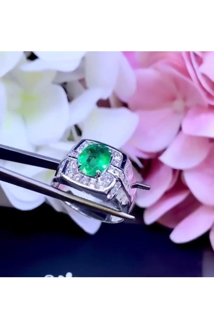 18 Karat Goldring, AIG-zertifizierter 2,25 Karat natürlicher sambischer Smaragd 1,10 Karat Diamant im Angebot 1