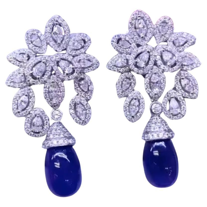 AIG Certified  22.80 Carats Tanzanites  3.40 Ct Diamonds 18k Gold Earrings For Sale