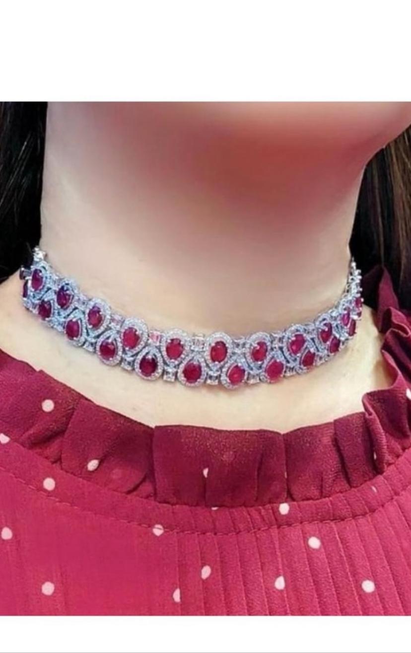AIG Certified 23.00 Carat Burma Rubies 9.70 Ct Diamonds 18K Gold Bracelet/Choker For Sale 5