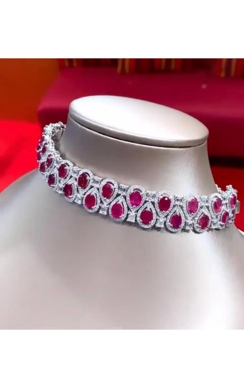 Pear Cut AIG Certified 23.00 Carat Burma Rubies 9.70 Ct Diamonds 18K Gold Bracelet/Choker For Sale