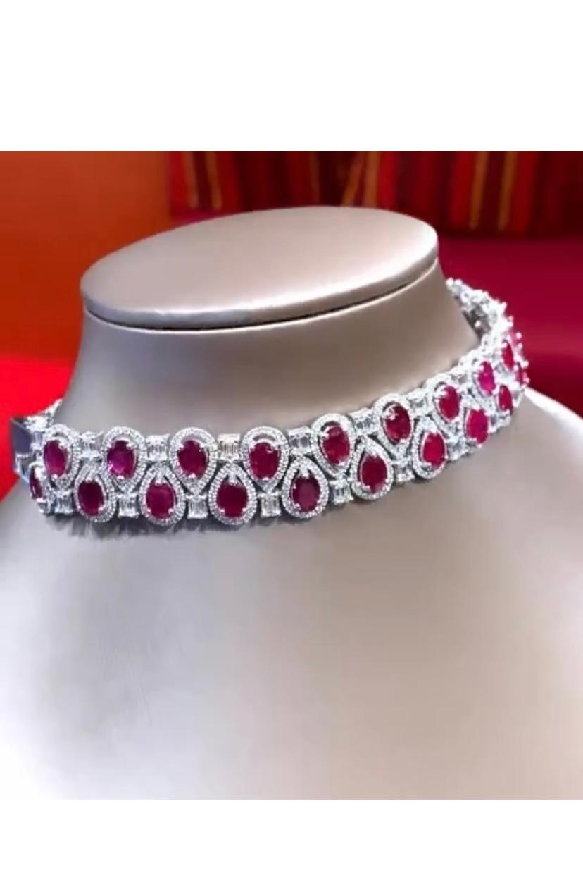 Women's AIG Certified 23.00 Carat Burma Rubies 9.70 Ct Diamonds 18K Gold Bracelet/Choker For Sale