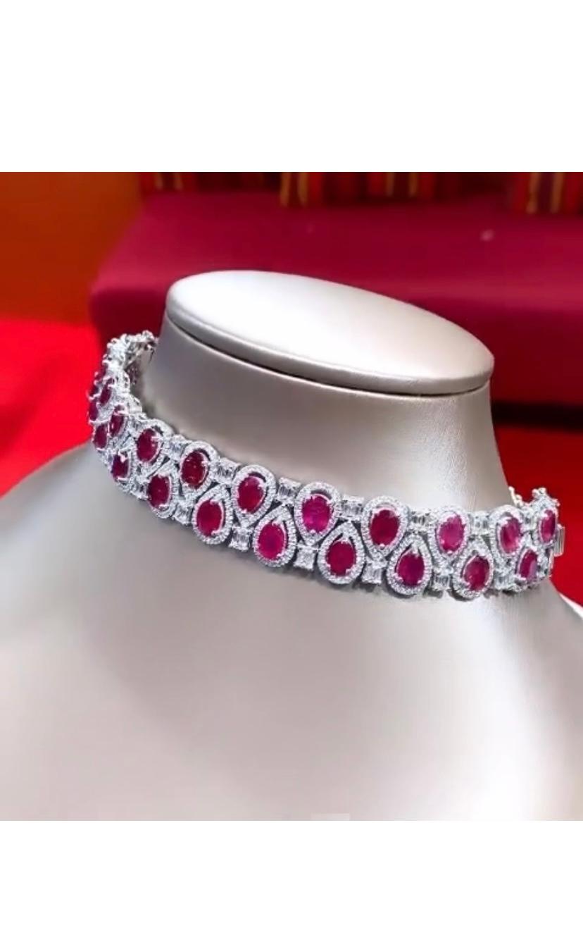 AIG Certified 23.00 Carat Burma Rubies 9.70 Ct Diamonds 18K Gold Bracelet/Choker For Sale 3