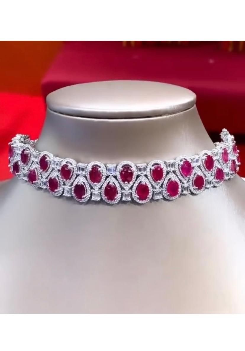 Sparkling Burmese Rubies and Diamonds choker/bracelet.
Adornig with elegance, this piece is so divine , sophisticated, a very piece of art. Crafted with precision , a sight to behold, beauty untold , in shades of crimson fire, a treasure to desire